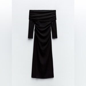 Zara Sheer & Stretch Black off the shoulder long dress